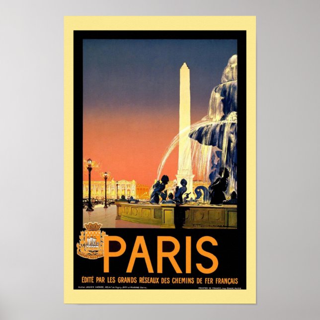 Pôster Viagens vintage de Paris (Frente)