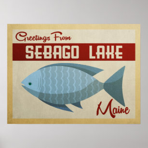 Poster Viagens vintage de Peixes do Lago Sebago Maine