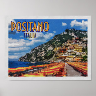 Pôster Viagens vintage de Positano Italia Amalfi
