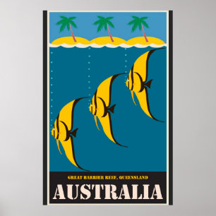 Poster Viagens vintage de recifes de Excelentes da Austr
