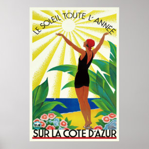 Poster Viagens vintage de Riviera francês Cote d'Azur