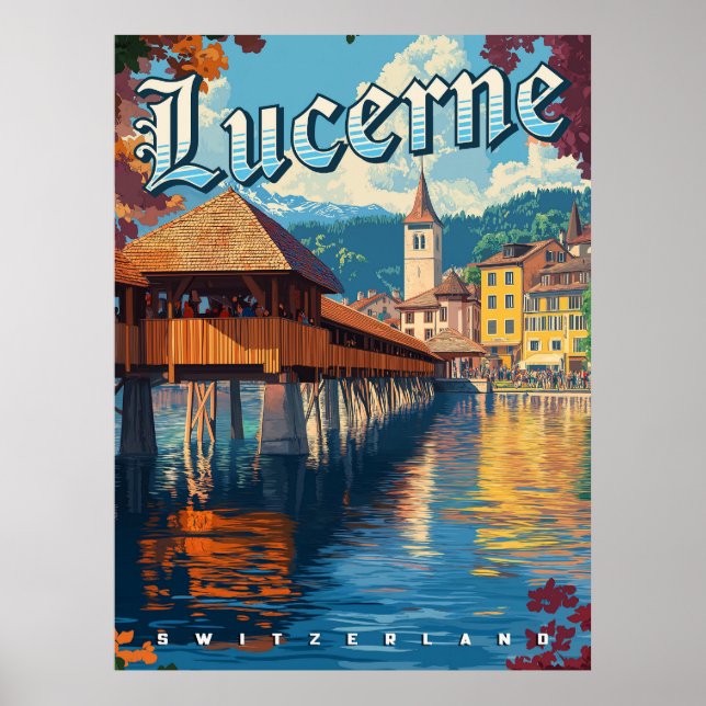 Poster Viagens vintage de Suiça de Luzerna (Frente)