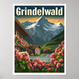 Poster Viagens vintage de Suiça Grindelwald