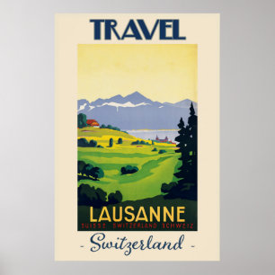 Poster Viagens vintage de Suiça Lausanne