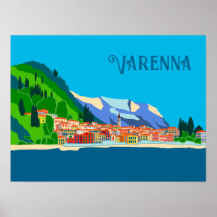 Poster Viagens vintage de Varenna Lake Como Itália