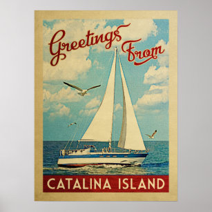 Poster Viagens vintage de veleiro da ilha Catalina na Cal