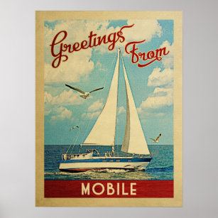 Poster Viagens vintage de veleiro móvel Alabama