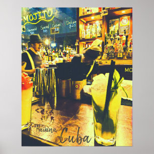 Poster viagens vintage do bar Havana Cuba Mojito