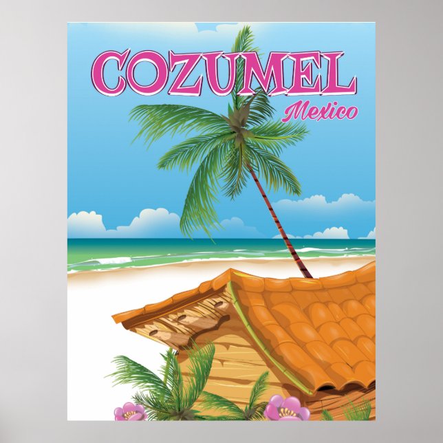 Poster Viagens vintage do Cozumel México (Frente)