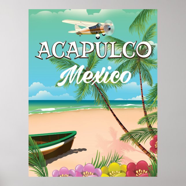 Poster Viagens vintage do México Acapulco (Frente)