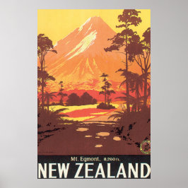 Poster Viagens vintage do Mt. Egmont Nova Zelândia