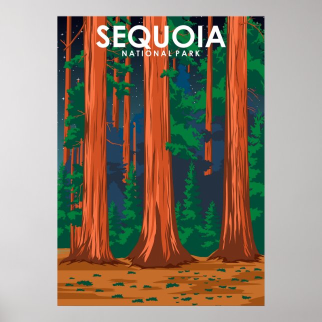 Poster Viagens vintage do Parque Nacional Sequoia (Frente)