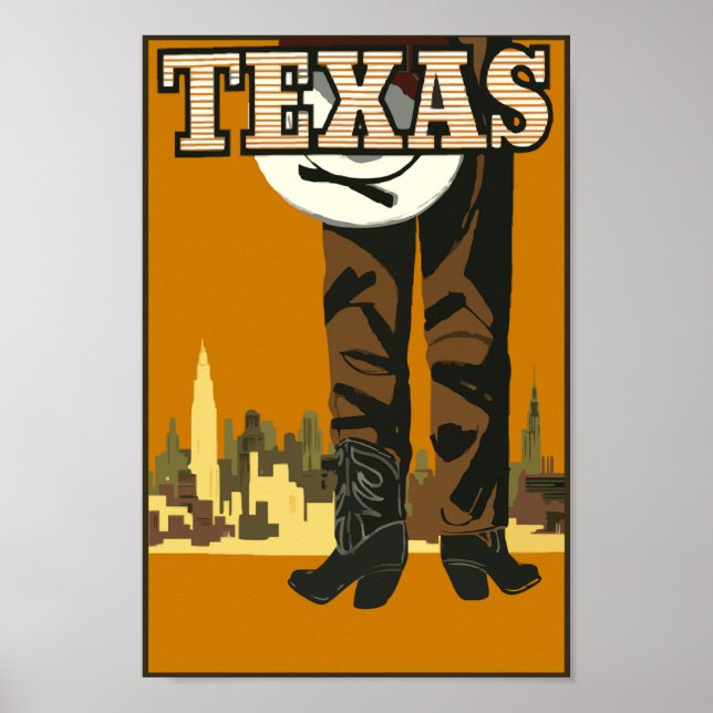 Poster Viagens vintage do Texas USA Cowboy Boots (Frente)