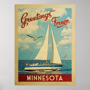 Poster Viagens vintage do veleiro de Minnesota