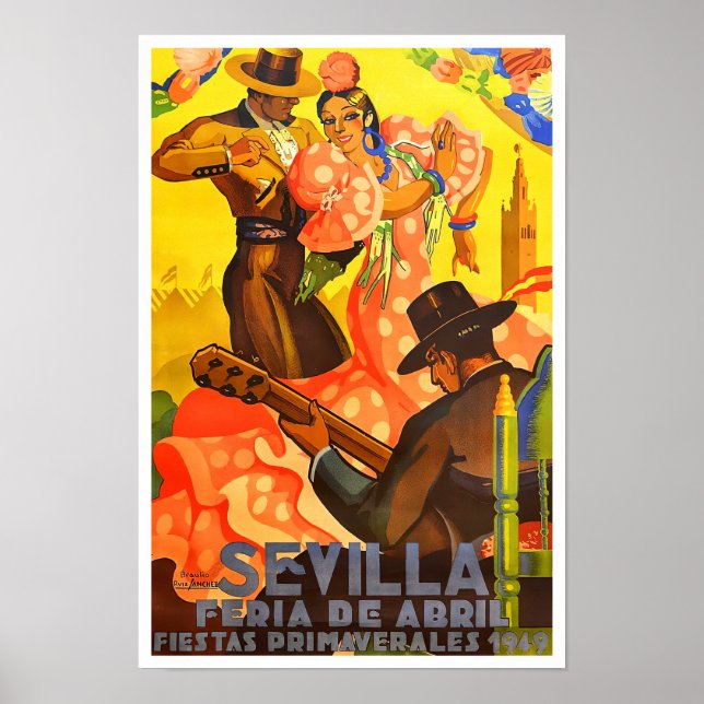 Poster viagens vintage Feria de Sevilla, 1949 (Frente)