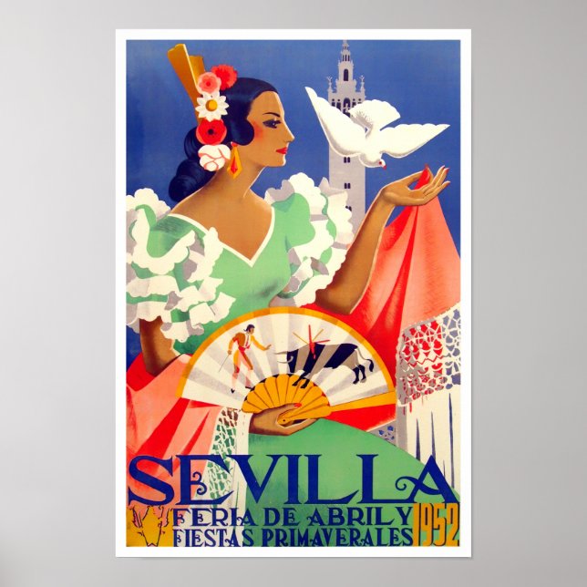 Poster viagens vintage Feria de Sevilla, 1952 (Frente)