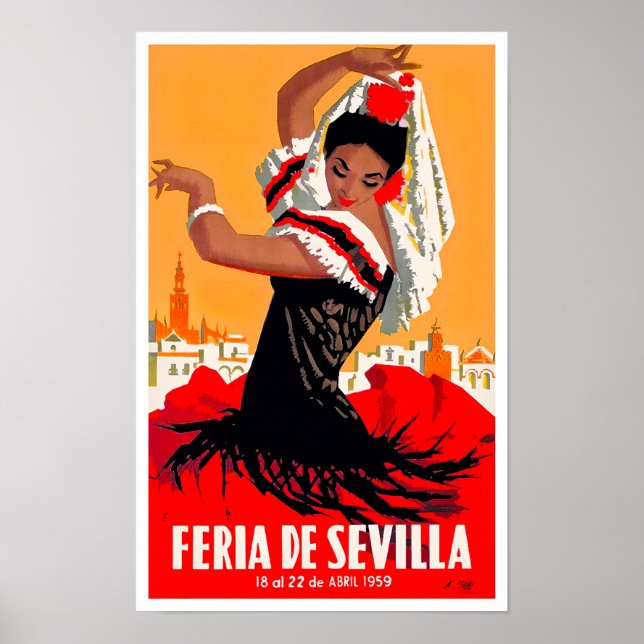 Poster viagens vintage Feria de Sevilla, 1959 (Frente)