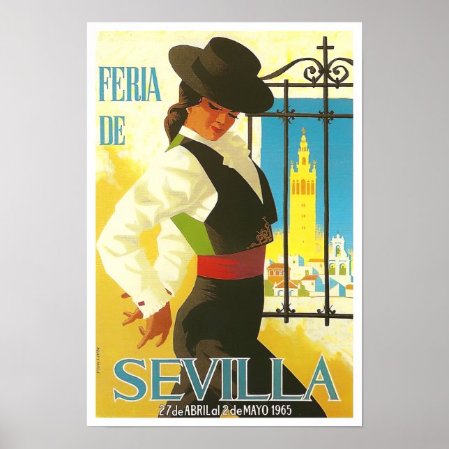 Poster viagens vintage Feria de Sevilla, 1965 (Frente)