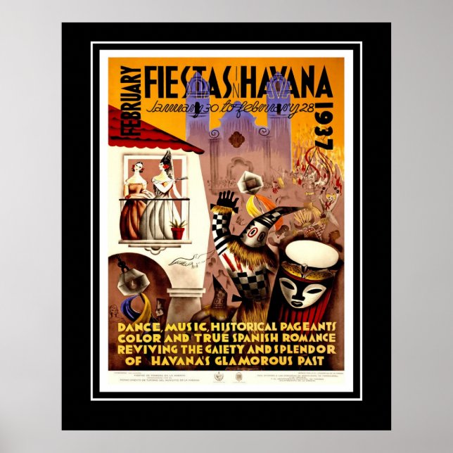 Poster Viagens vintage Fiestas Havana Cuba Grande (Frente)