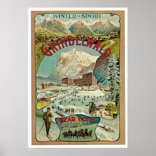 Pôster Viagens vintage Grindelwald, suiça