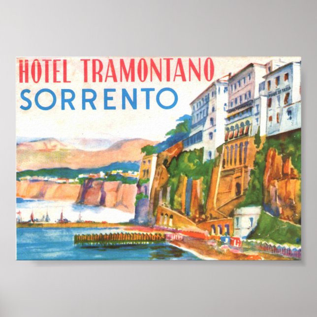 Poster Viagens vintage, Hotel Sorrento Itália (Frente)
