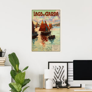 Poster Viagens vintage, Lago di Garda, lago Garda, Italia