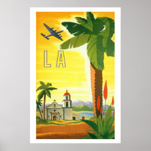Pôster Viagens vintage, Los Angeles, Califórnia