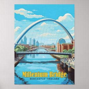 Poster Viagens vintage Millenium Bridge Newcastle England