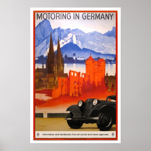 Poster Viagens vintage,Motoring na Alemanha (Frente)