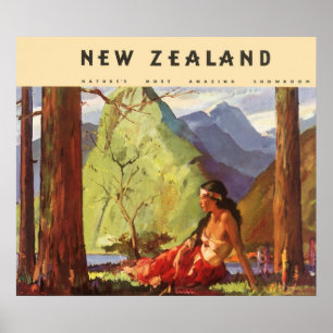 Pôster Viagens vintage, mulher do nativo da paisagem de