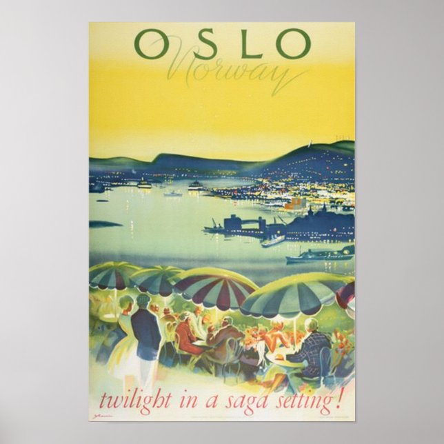Poster Viagens vintage Oslo na Noruega (Frente)