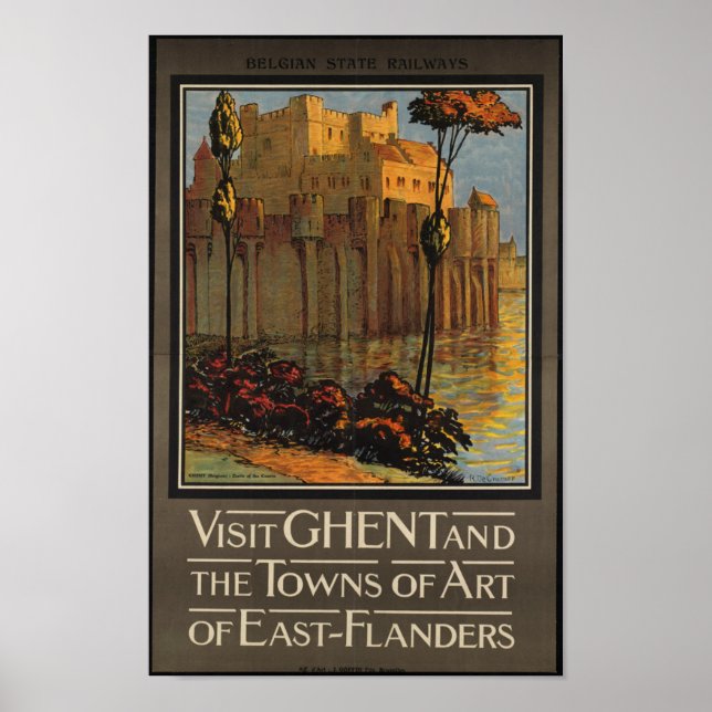 Pôster Viagens vintage para a Bélgica (Frente)