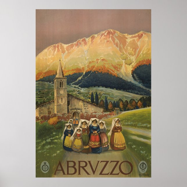 Poster Viagens vintage Para Abruzzo, Itália. (Frente)