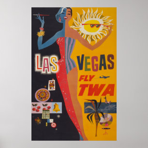 Poster Viagens vintage Para Voar Twa Para Las Vegas