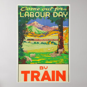 Poster Viagens vintage por comboio Feriado na Nova Zelând