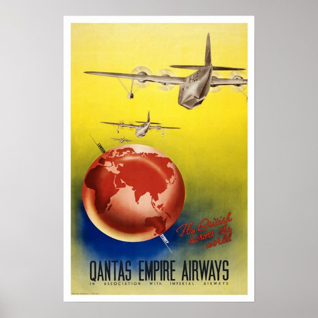 Pôster Viagens vintage,Quantas Empire Airways (Frente)