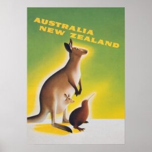 Poster Viagens vintage Retro de Kangaroo, Austrál