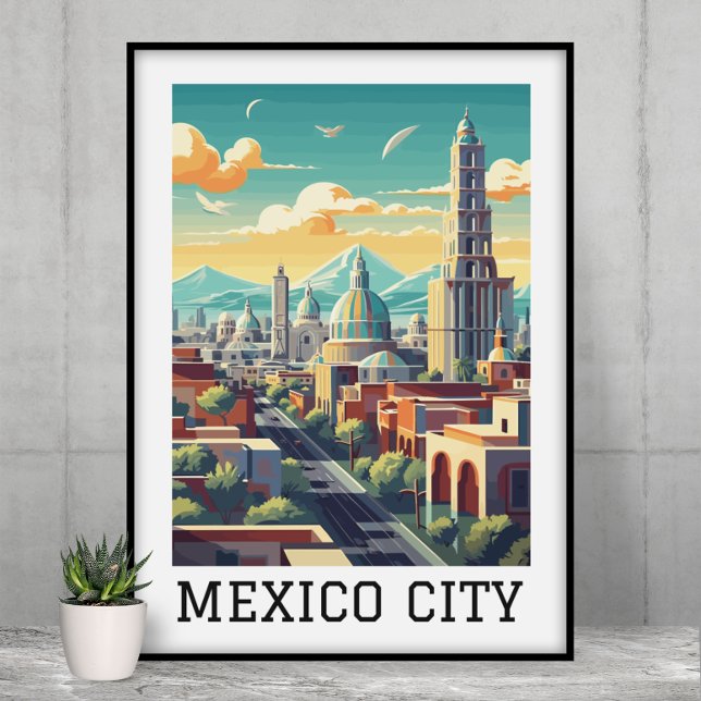 Poster Viagens vintage Retroativa CDMX da Cidade do Méxic (Classic Mexico City CDMX Retro Vintage Travel Poster)