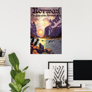 Poster Viagens vintage, terra do fiorde de Noruega de Sun