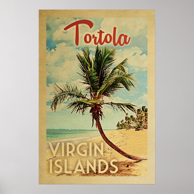 Poster Viagens vintage Tortola Palm Tree (Frente)