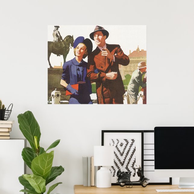 Pôster Viagens vintage, Turistas em Visita de Férias (Escritório em casa)