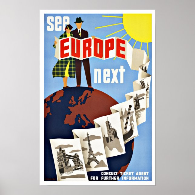 Poster Viagens vintage Ver Europa (Frente)