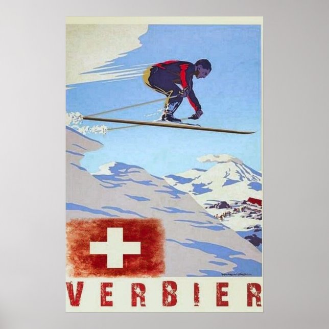 Poster Viagens vintage Verbier Suiça (Frente)