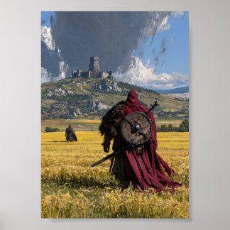Poster Viajante de Capa Vermelha de Fantasia Sombria
