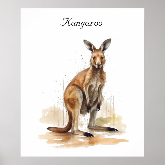 Poster Viajante do Outback: Canguru em aquarela personali (Frente)