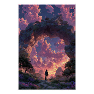 Pôster Viajante no Arco do Pôr do Sol Paisagem de Fantasi