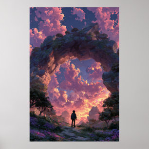 Poster Viajante no Arco do Pôr do Sol Paisagem Fantasia