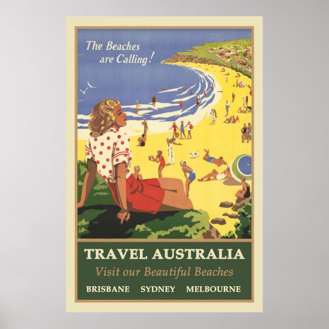 Poster Viaje pela Austrália, as Praias Estão Chamando (Frente)