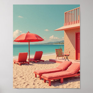 Poster Vibe de praia de verão vermelho