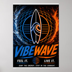 Pôster Vibe Wave Neon Surf – Estética Retro Synthw